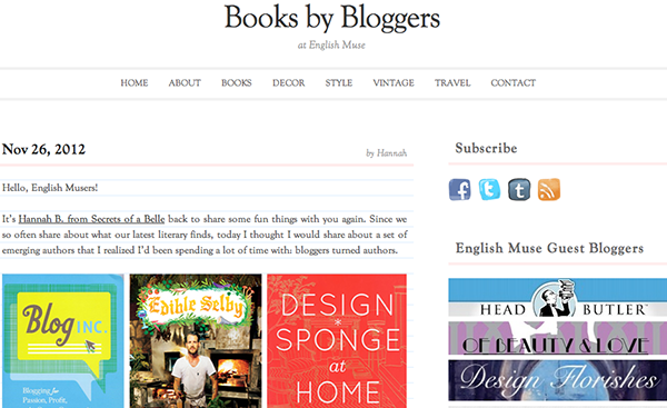 Guest post on English Muse called Books by Bloggers