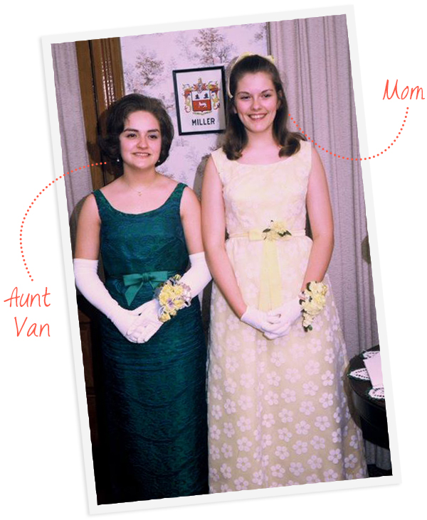 Aunt Vangie & Mom on their way to prom, 1969  |  Secrets of a Belle