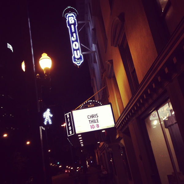 Tonight, we saw Chris Thile solo at the Bijou– best show I've ever seen. 