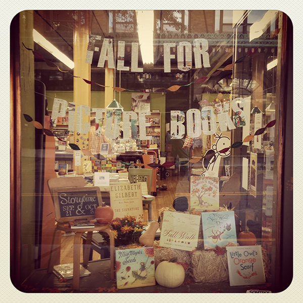 My friend Caryn did this adorable window display at our local bookstore. #readmorebooks